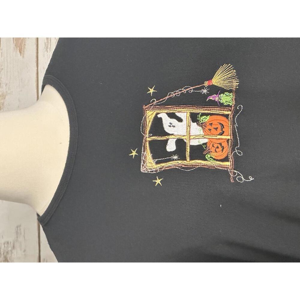 White Stag black ribbed long sleeve Halloween embroidered top Size 18W/20W - Picture 2 of 6